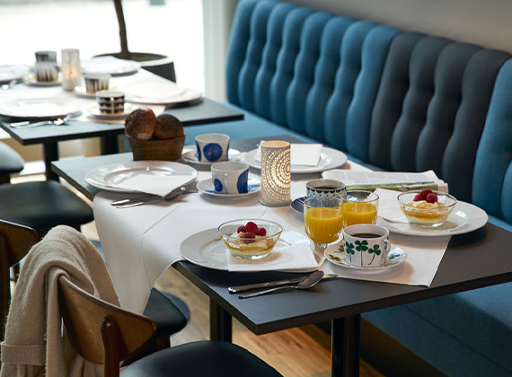 Breakfast table setting in a hotel