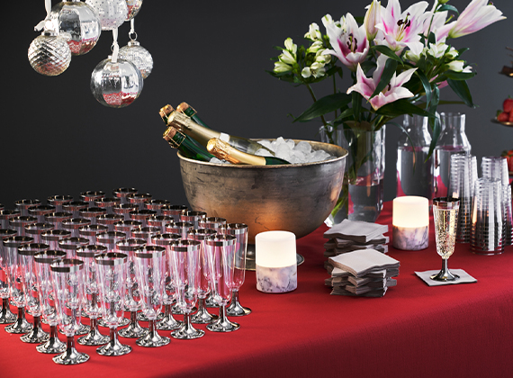 Glasses arrange for a festive New Year party with drinks